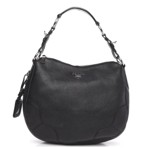 PRADA Vitello Daino Hobo in Black Leather with Silver Hardware - Picture 5 of 17
